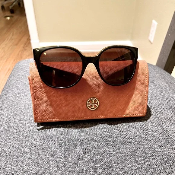 Tory Burch Black Sunglasses with Gold Accents and Orange Case Tory Burch Black Sunglasses with Gold Accents and Orange Case main image 3